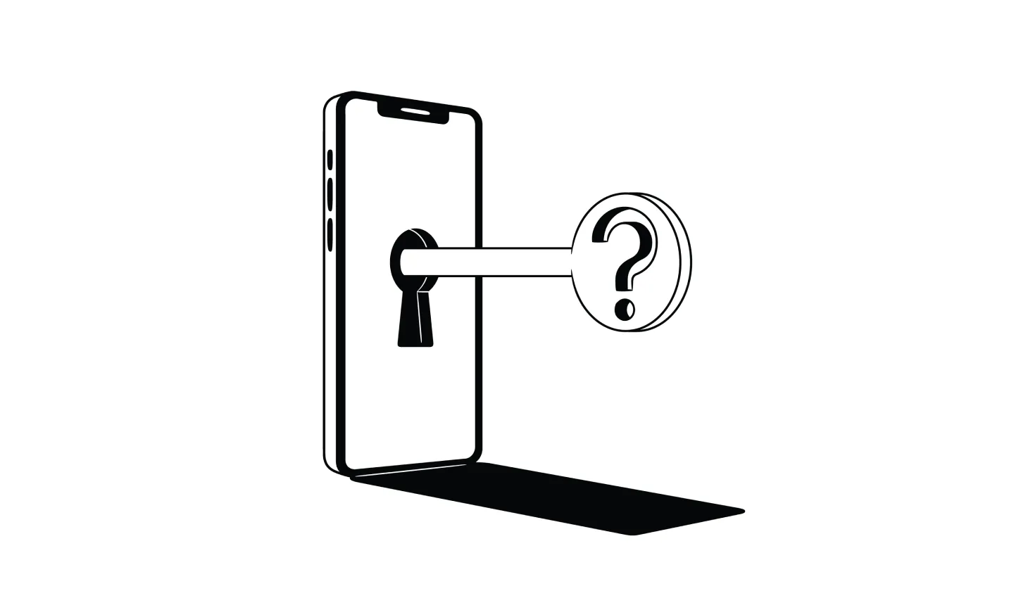Illustration of a smartphone with a key protruding out of a lock in the center of the screen.